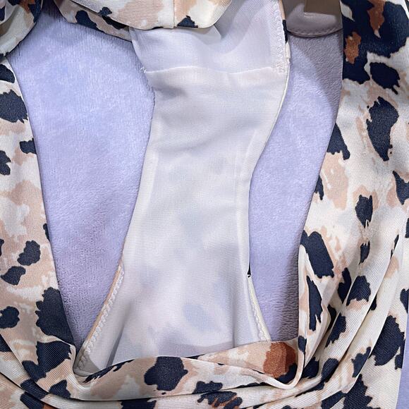 AERIE Swim High Cut Cheeky Bikini Bottom Beige Cheetah Print Womens Medium - Picture 5 of 7